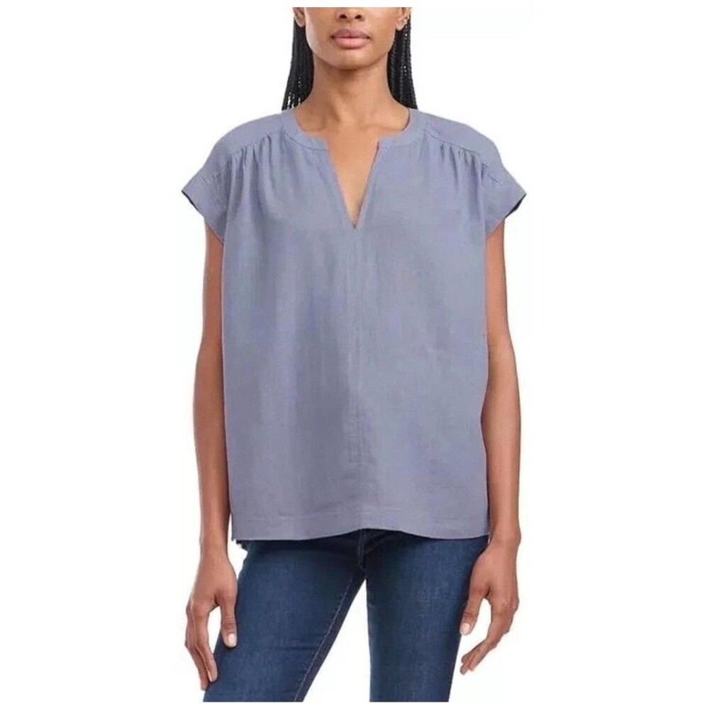 Splendid Linen Blend Blue Split Neck Tunic Top Sz XL